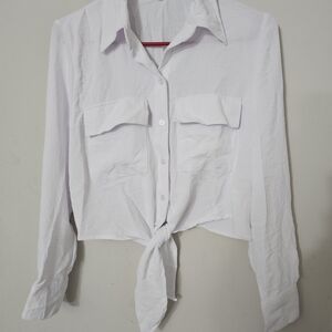 Elegant White Tie-Front Blouse